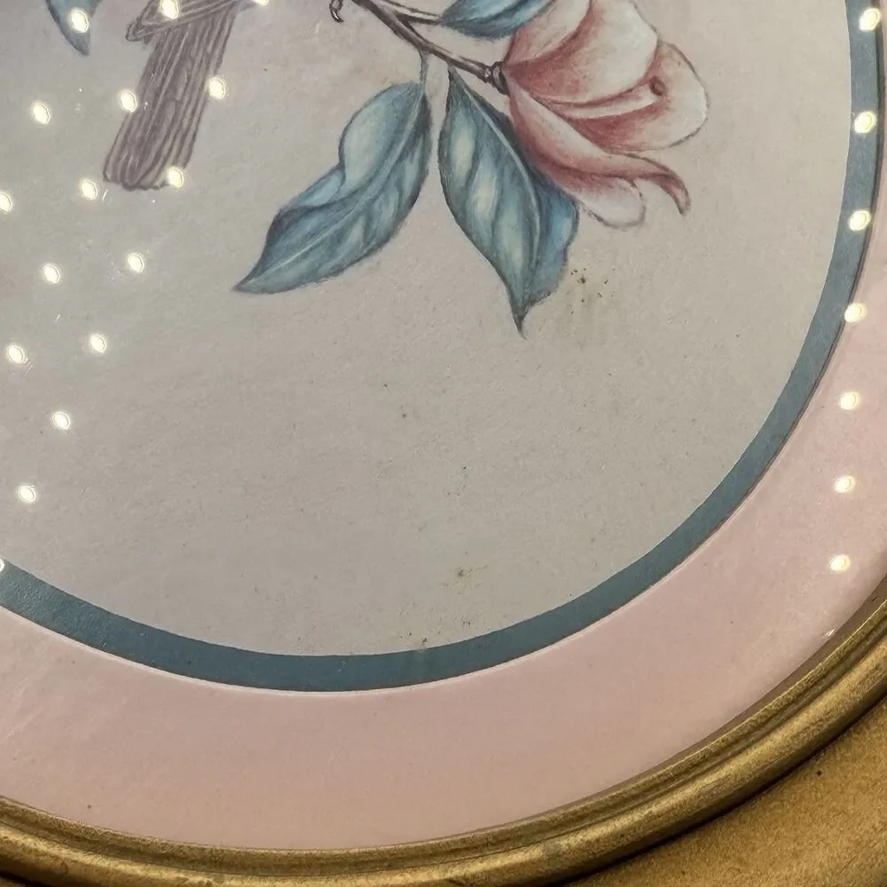 1983 HOMCO Kay Lamb Shannon Bird Magnolia Print Gold Oval Vintage Frame #3254